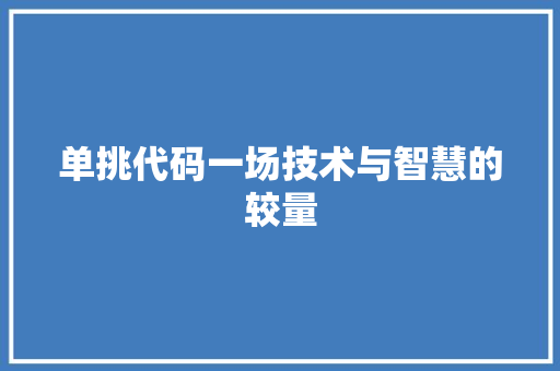 单挑代码一场技术与智慧的较量