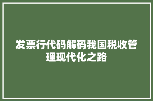 发票行代码解码我国税收管理现代化之路
