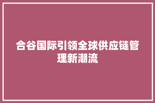 合谷国际引领全球供应链管理新潮流