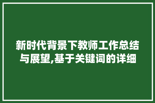 新时代背景下教师工作总结与展望,基于关键词的详细剖析_老师工作总结关键词优化