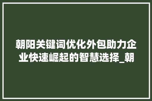 朝阳关键词优化外包助力企业快速崛起的智慧选择_朝阳关键词优化外包