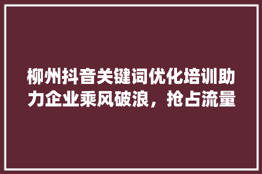 柳州抖音关键词优化培训助力企业乘风破浪，抢占流量高地_柳州抖音关键词优化培训