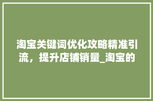 淘宝关键词优化攻略精准引流，提升店铺销量_淘宝的关键词怎么优化的