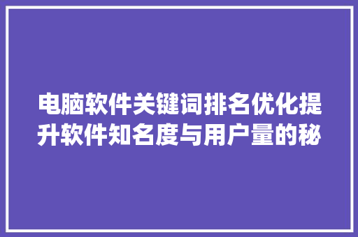 电脑软件关键词排名优化提升软件知名度与用户量的秘密武器_电脑软件关键词排名优化