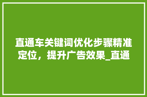 直通车关键词优化步骤精准定位，提升广告效果_直通车关键词及优化