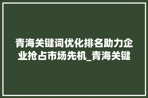 青海关键词优化排名助力企业抢占市场先机_青海关键词优化排名公司