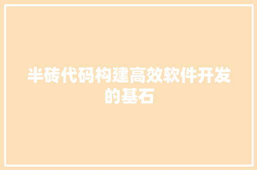 半砖代码构建高效软件开发的基石