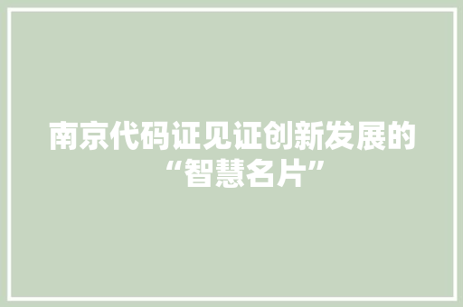 南京代码证见证创新发展的“智慧名片”