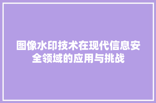 图像水印技术在现代信息安全领域的应用与挑战