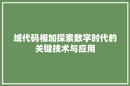 域代码相加探索数字时代的关键技术与应用