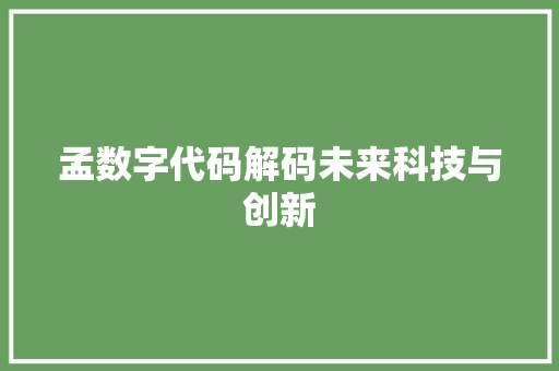 孟数字代码解码未来科技与创新