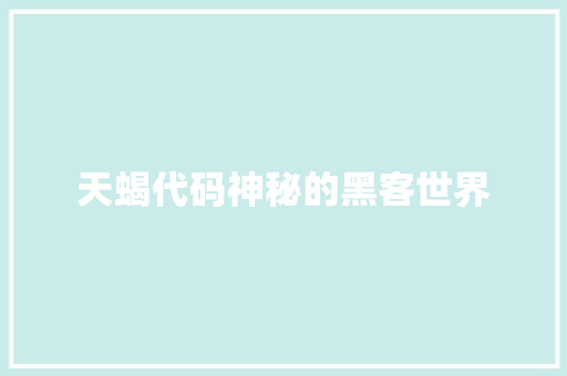 天蝎代码神秘的黑客世界