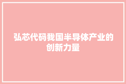 弘芯代码我国半导体产业的创新力量