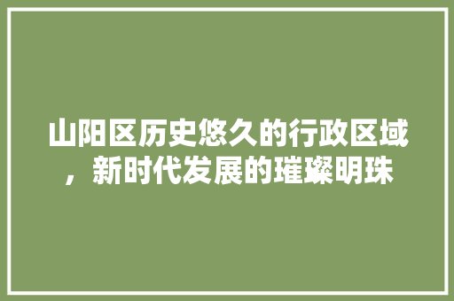 山阳区历史悠久的行政区域，新时代发展的璀璨明珠