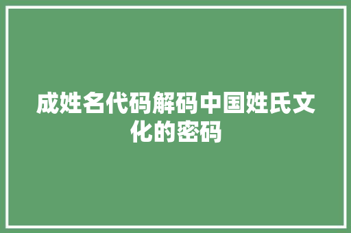 成姓名代码解码中国姓氏文化的密码