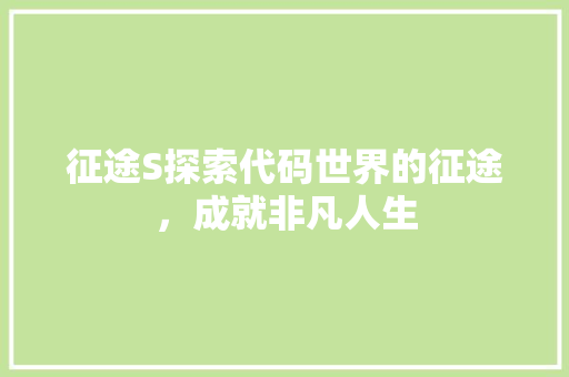 征途S探索代码世界的征途，成就非凡人生