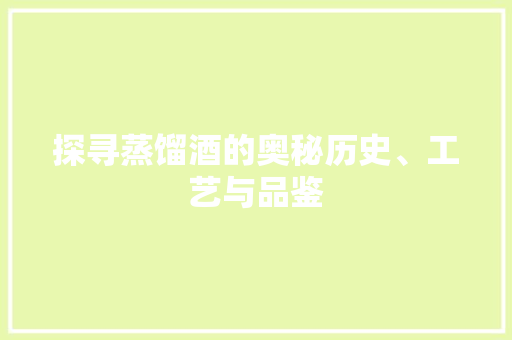探寻蒸馏酒的奥秘历史、工艺与品鉴