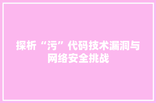 探析“污”代码技术漏洞与网络安全挑战