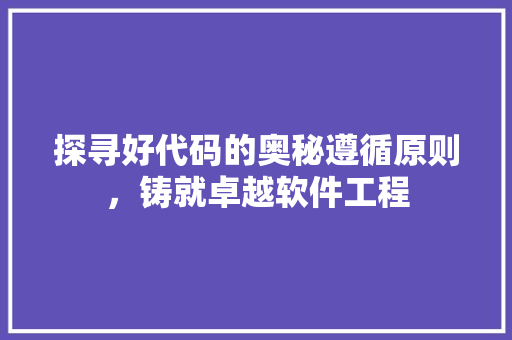 探寻好代码的奥秘遵循原则，铸就卓越软件工程