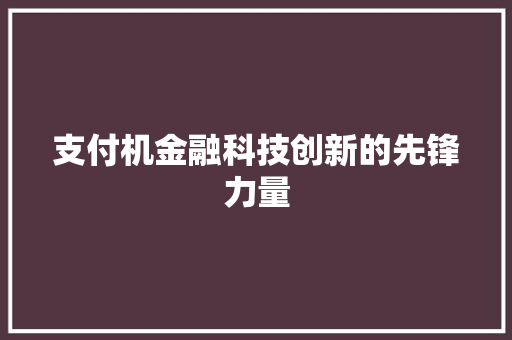 支付机金融科技创新的先锋力量