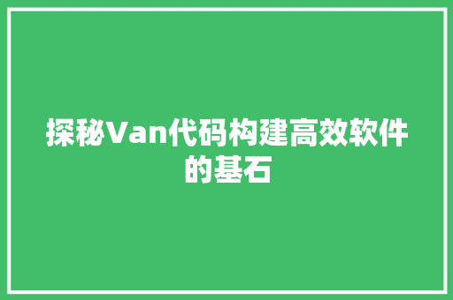 探秘Van代码构建高效软件的基石