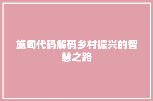 施甸代码解码乡村振兴的智慧之路