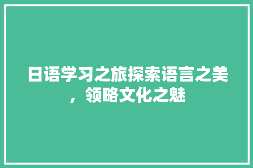日语学习之旅探索语言之美，领略文化之魅