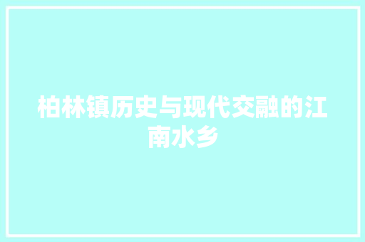 柏林镇历史与现代交融的江南水乡