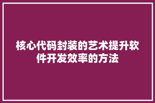 核心代码封装的艺术提升软件开发效率的方法