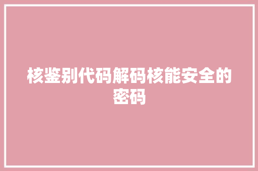 核鉴别代码解码核能安全的密码