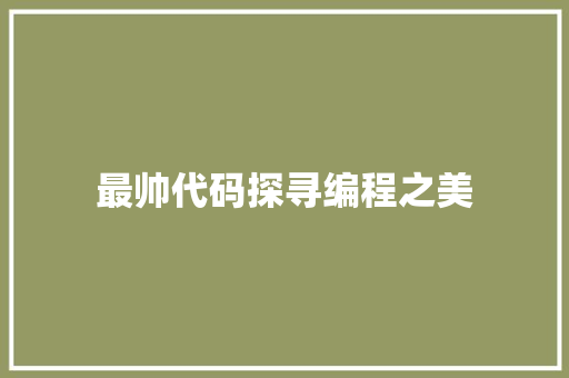 最帅代码探寻编程之美