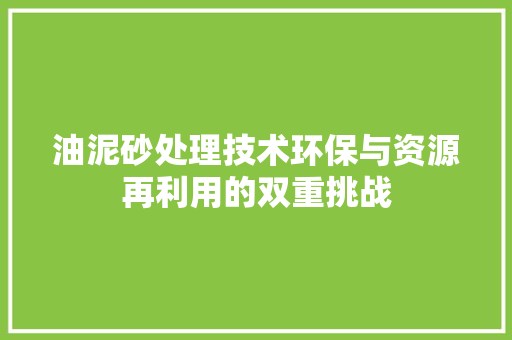 油泥砂处理技术环保与资源再利用的双重挑战