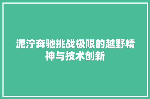 泥泞奔驰挑战极限的越野精神与技术创新