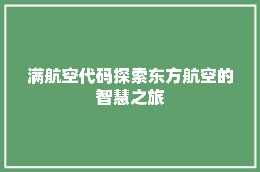 满航空代码探索东方航空的智慧之旅