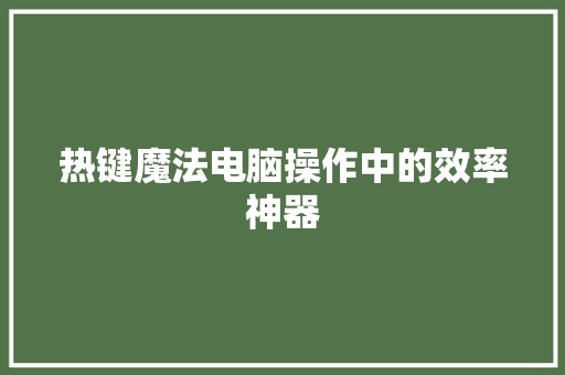 热键魔法电脑操作中的效率神器