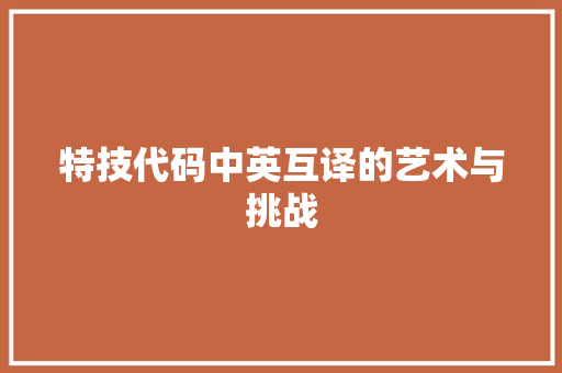 特技代码中英互译的艺术与挑战