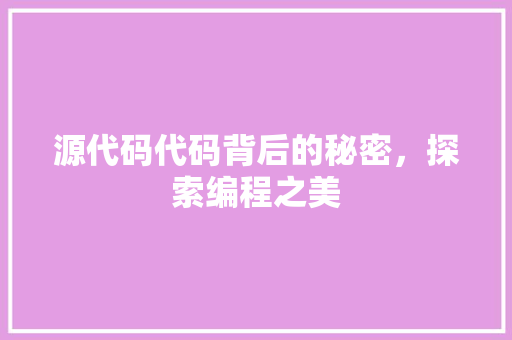 源代码代码背后的秘密，探索编程之美