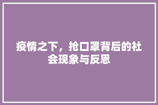 疫情之下，抢口罩背后的社会现象与反思