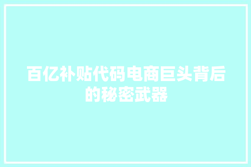 百亿补贴代码电商巨头背后的秘密武器