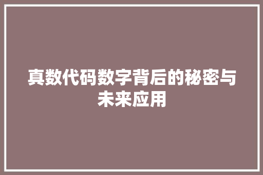 真数代码数字背后的秘密与未来应用
