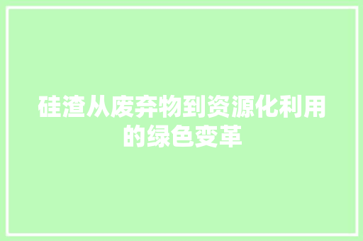 硅渣从废弃物到资源化利用的绿色变革