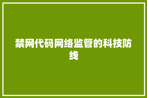 禁网代码网络监管的科技防线