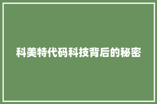 科美特代码科技背后的秘密