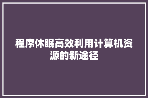 程序休眠高效利用计算机资源的新途径