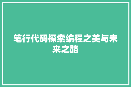 笔行代码探索编程之美与未来之路