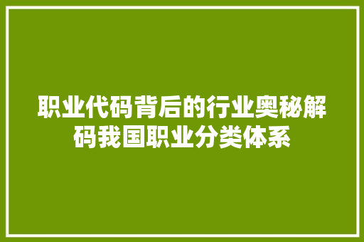 职业代码背后的行业奥秘解码我国职业分类体系