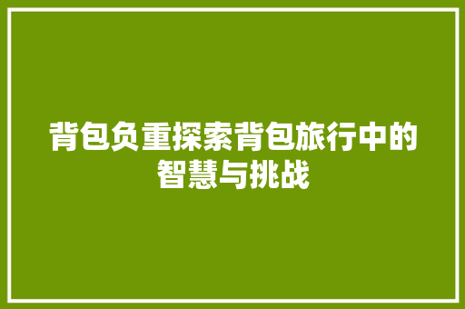 背包负重探索背包旅行中的智慧与挑战
