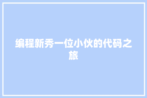 编程新秀一位小伙的代码之旅