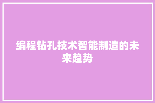 编程钻孔技术智能制造的未来趋势