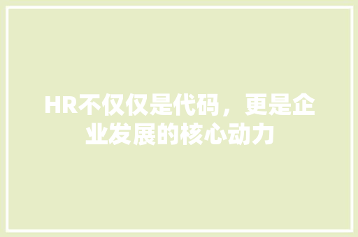 HR不仅仅是代码，更是企业发展的核心动力